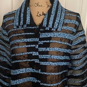 Women's Blue snd Black Sheer Jacket. Long-sleeve, Collar, Evening, Day Fashion M